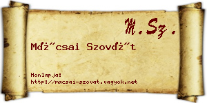 Mácsai Szovát névjegykártya